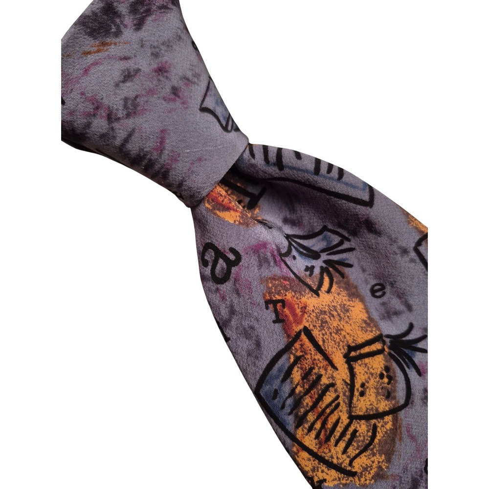 Vintage The Beatles Paperback Writer Silk Tie Manhattan Mens Purple Grey Orange